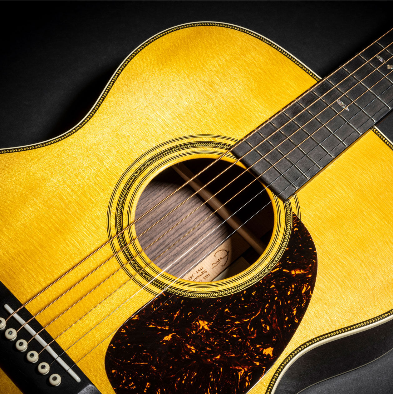 Acoustic guitar on a black background