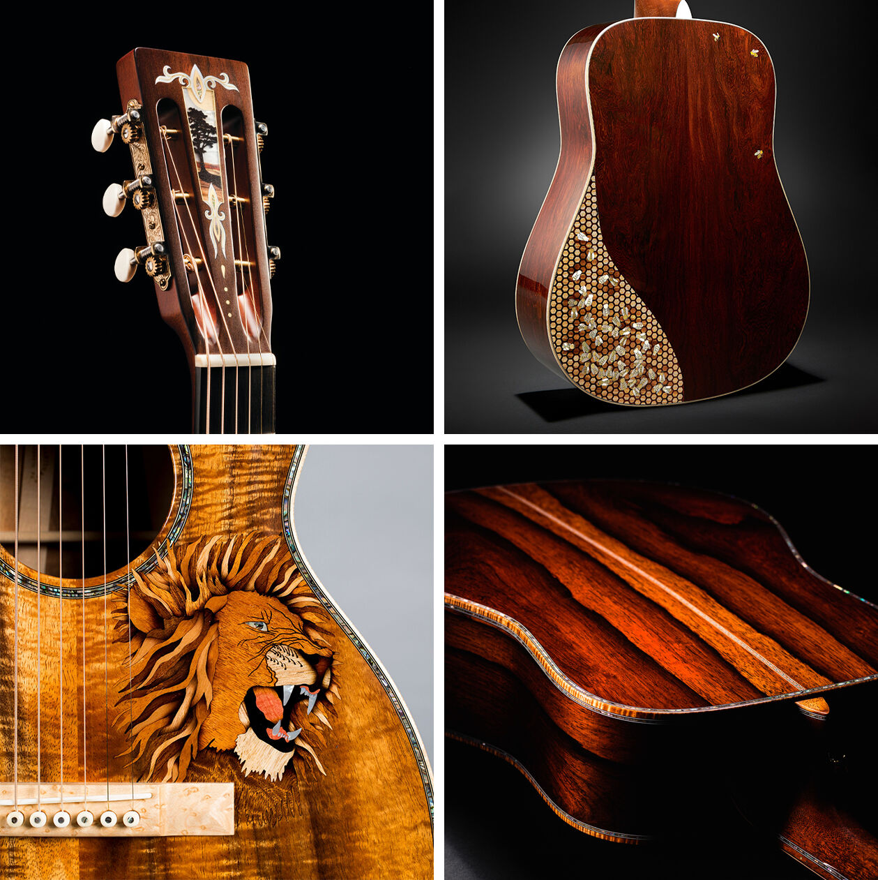 A photo showing multiple angles of an acoustic guitar