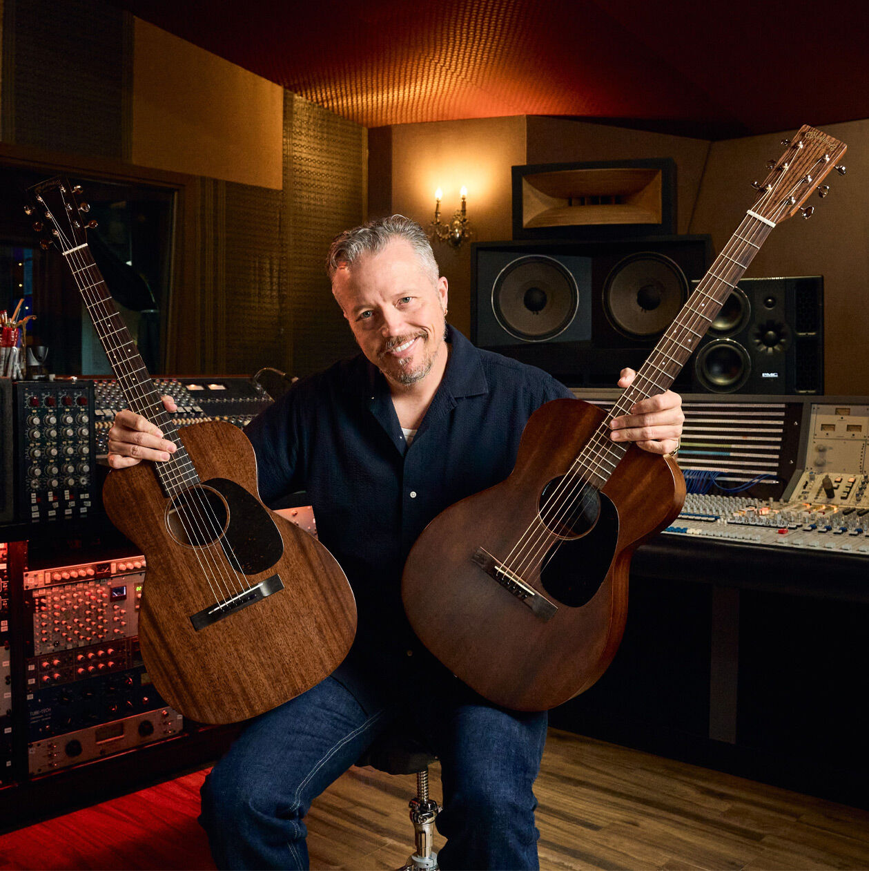Jason Isbell with his two signature guitars