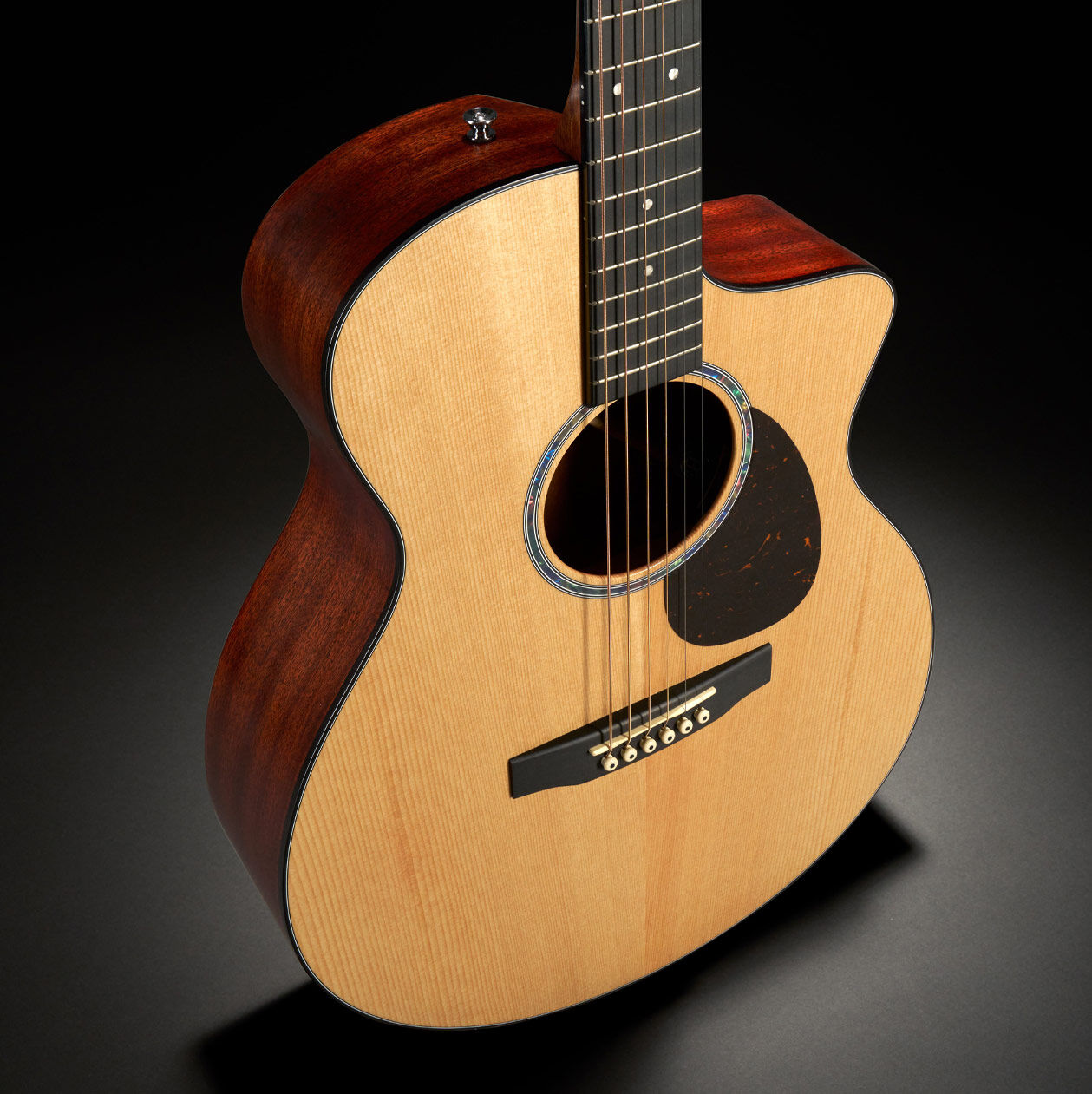 Looking at a guitar from the top down