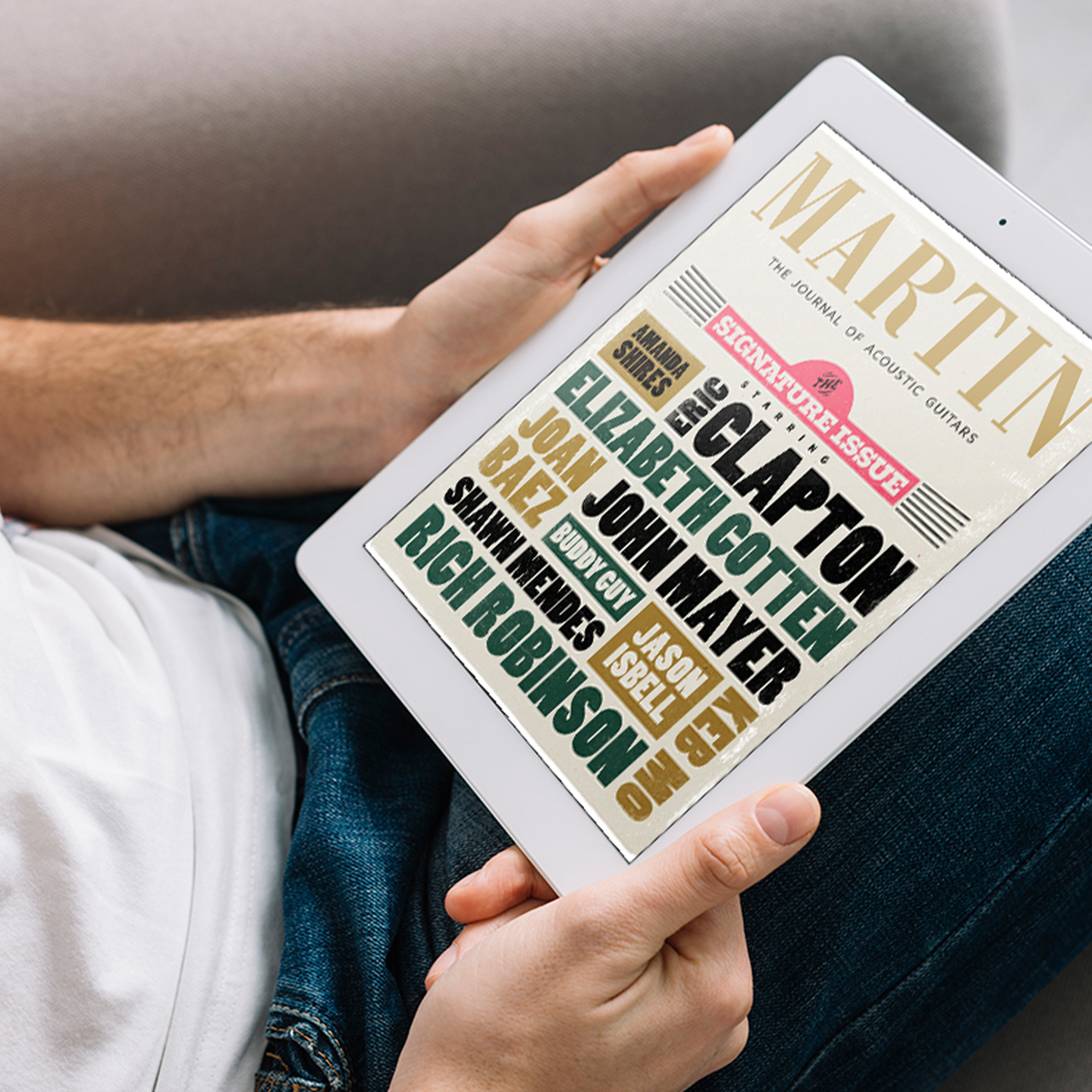 Person reading the Martin Journal on a tablet