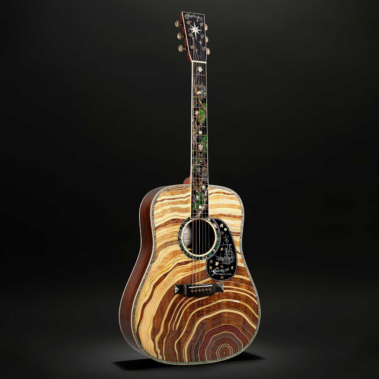 Glam shot of the D-3 Millionth, featuring tree rings and striking wood pattern.