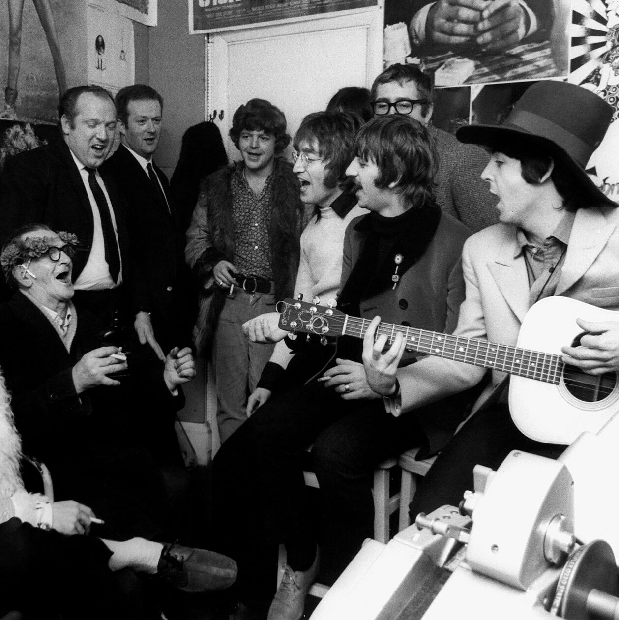 Black and white photo of The Beatles