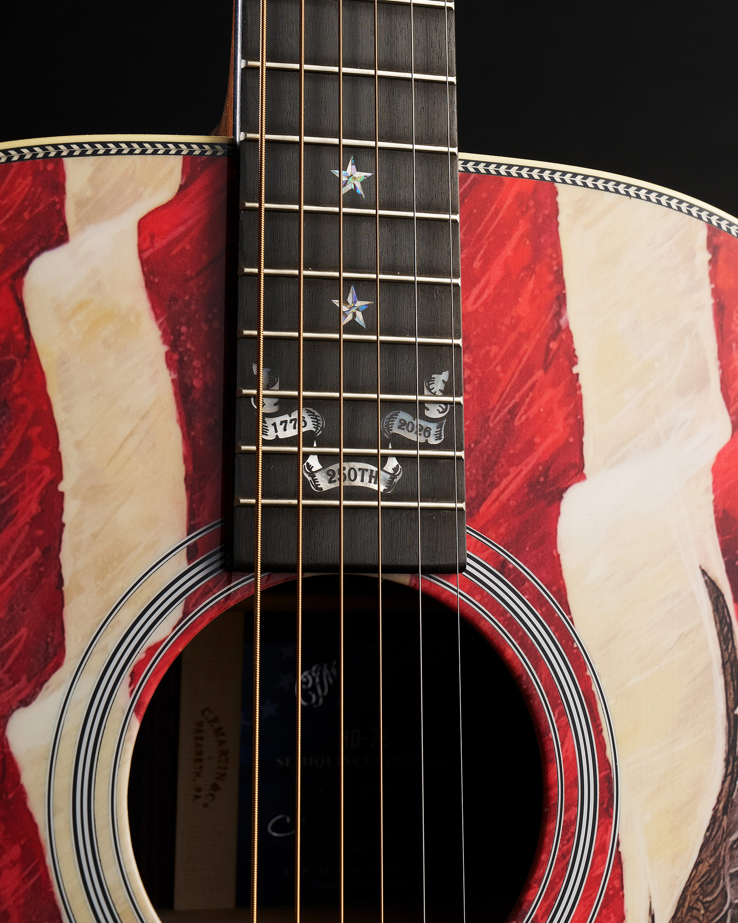 Close up of the neck that has a 1776 & 2026 date and says 250th 