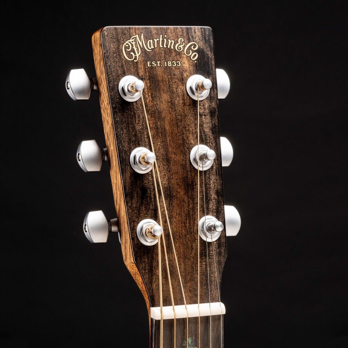 closeup of an acoustic guitar headstock