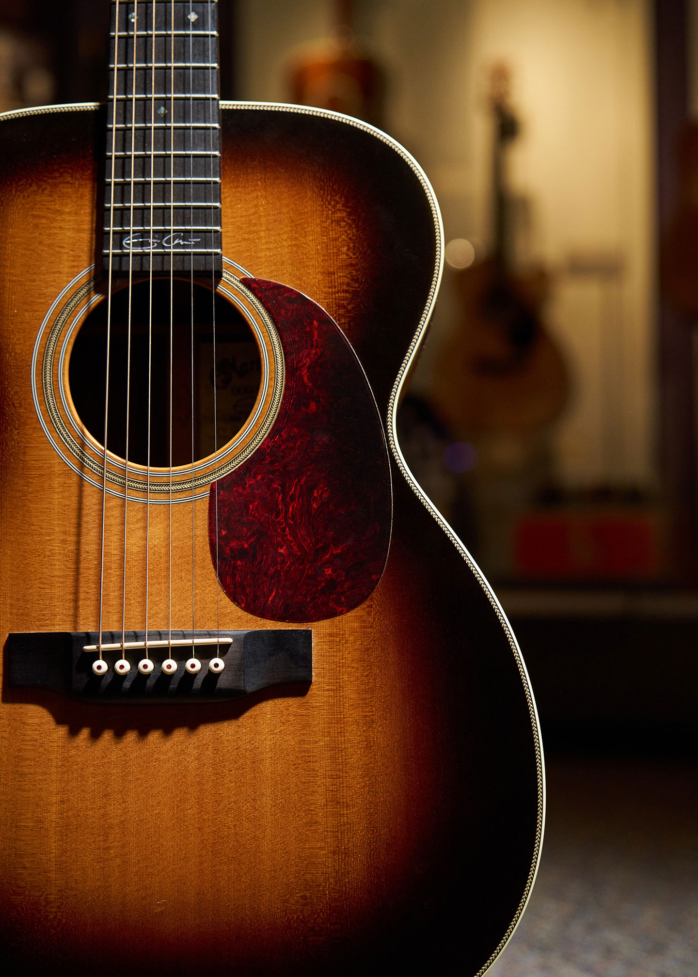 Front of an acoustic guitar
