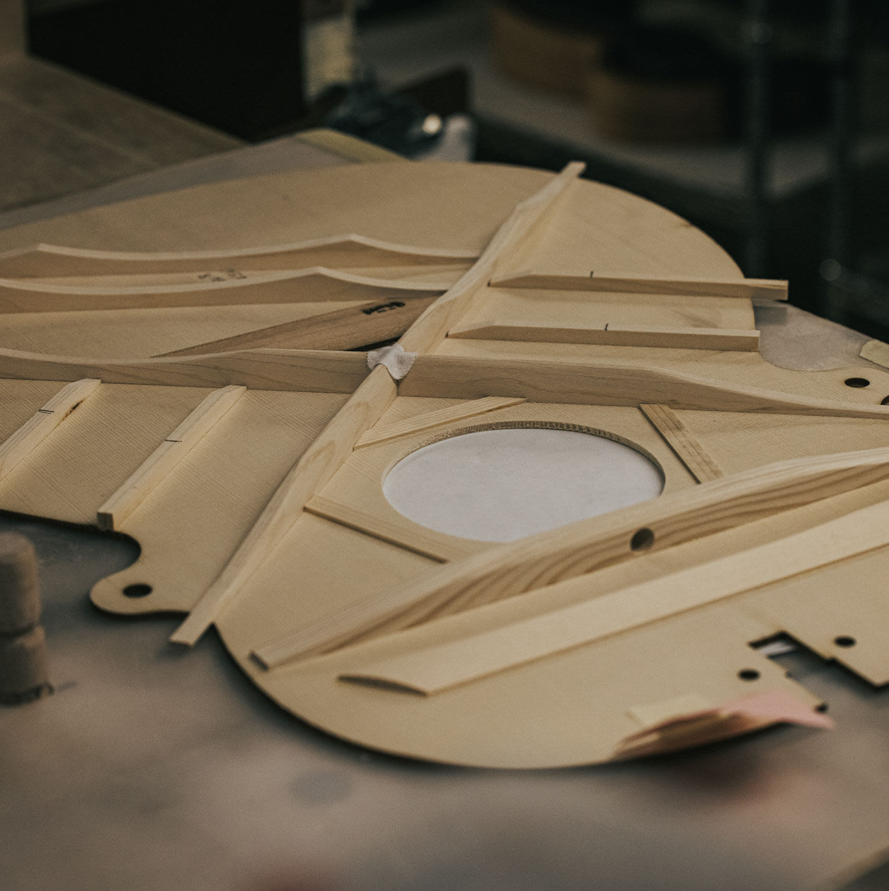Bracing inside of an acoustic guitar