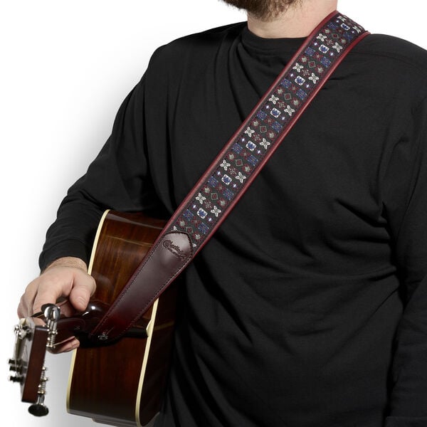 Martin Burgundy Blue Jacquard Leather Guitar Strap image number 1