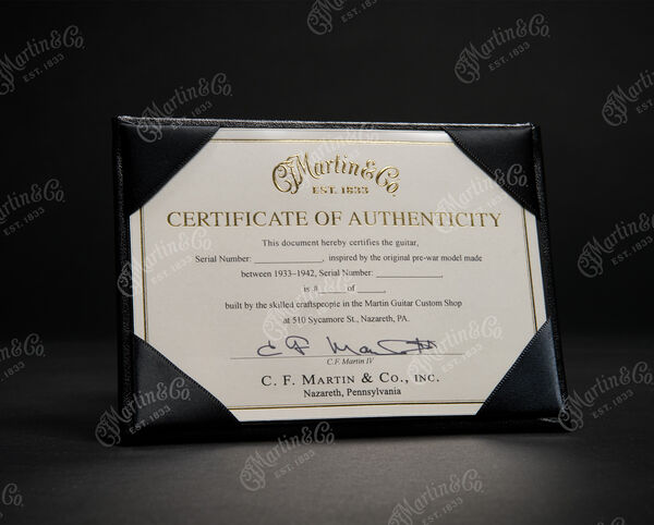 Sample Certificate of Authenticity for Martin D-45 1938 Project 91-7 Guitar image number 7