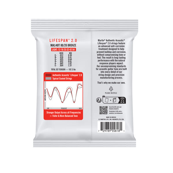 Back of Martin Lifespan MA140T Guitar Strings image number 1