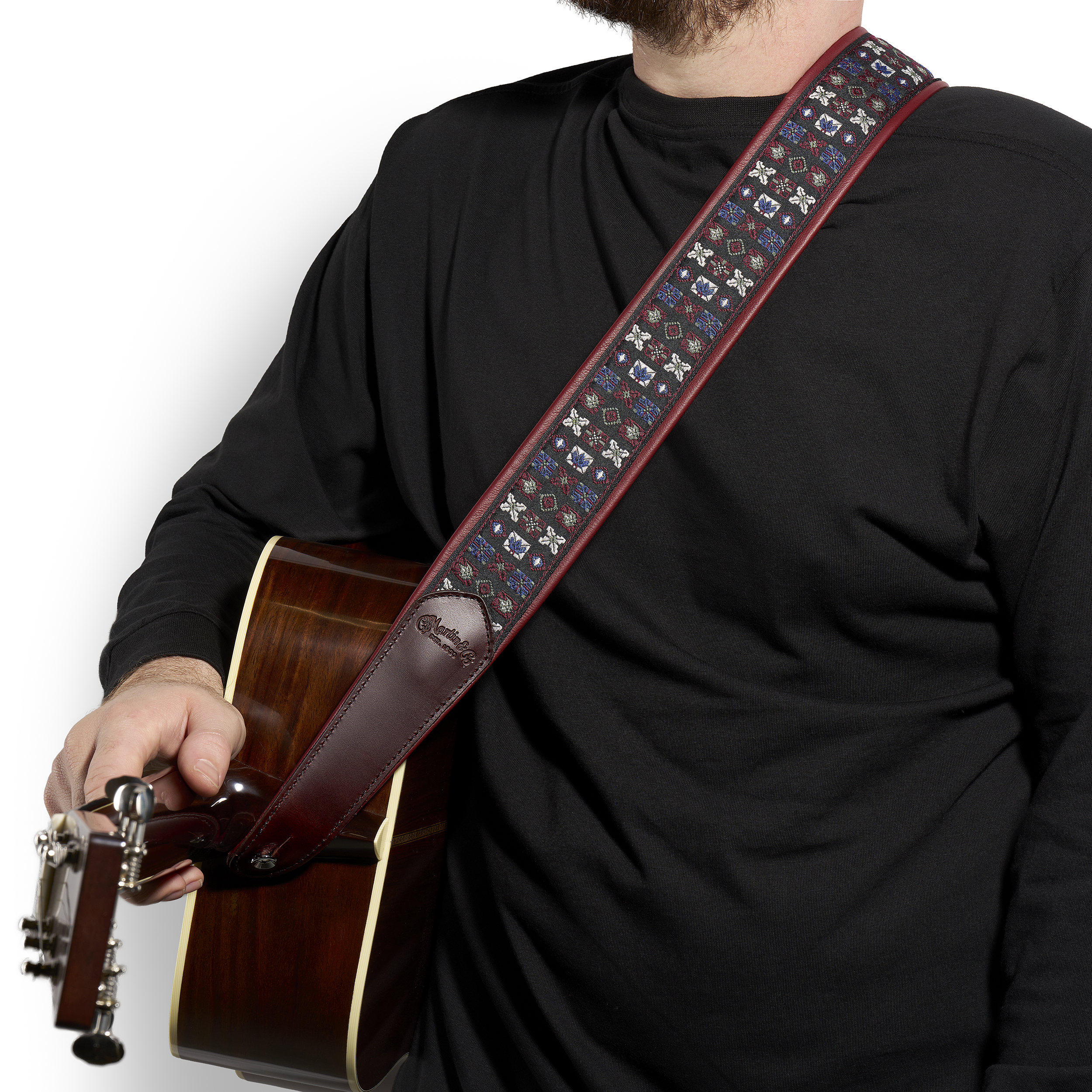 Martin Burgundy Blue Jacquard Leather Guitar Strap image number 2