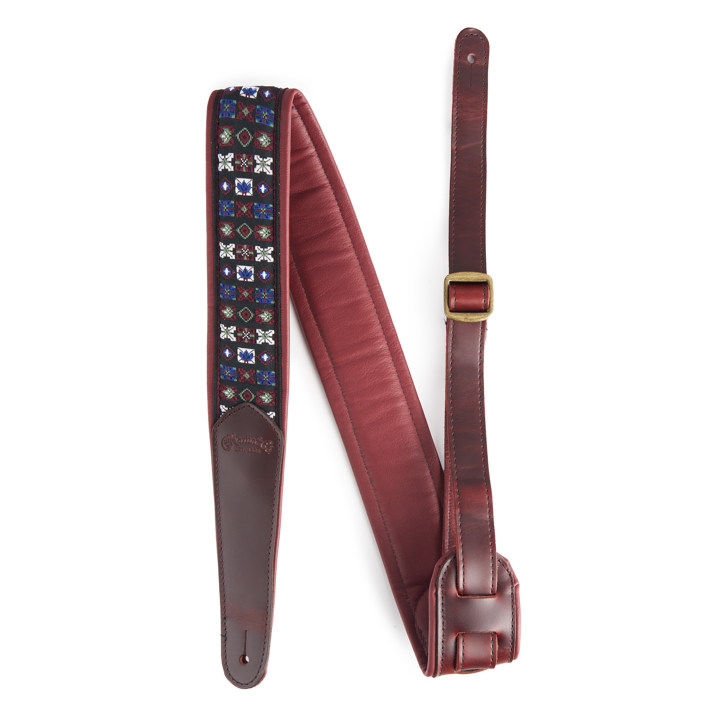 Martin Burgundy Blue Jacquard Leather Guitar Strap image number 1
